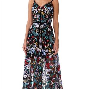 Monique Lhuillier Floral Embroidered Multicolor Maxi Dress Size 4